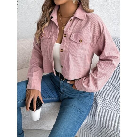 Corduroy Button-Up Dropped Shoulder Jacket - Picture 7 of 16